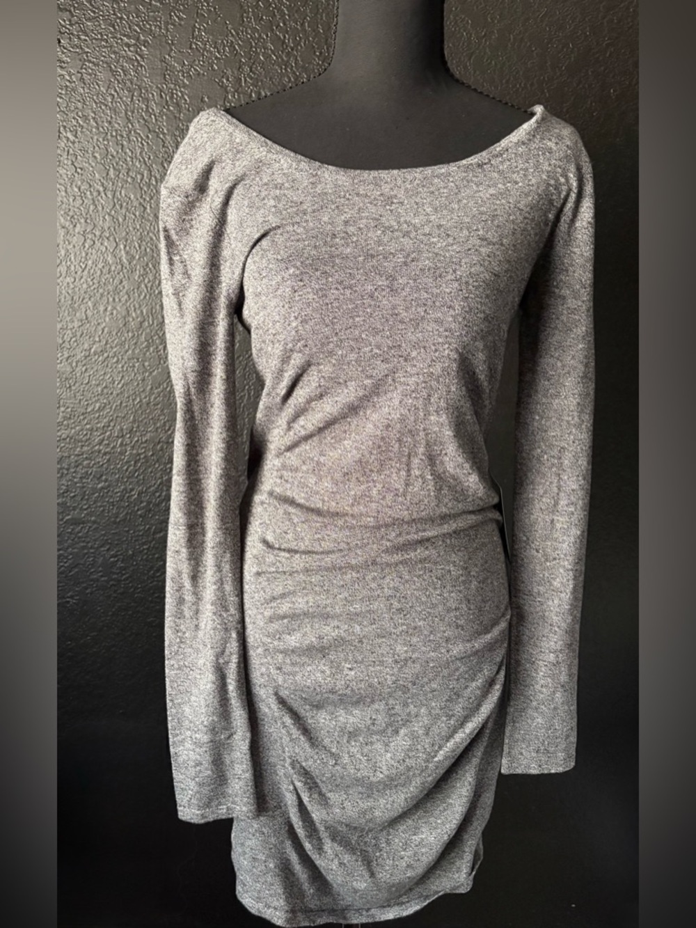 Express Grey Long Sleeve Ruched Bodycon Dress